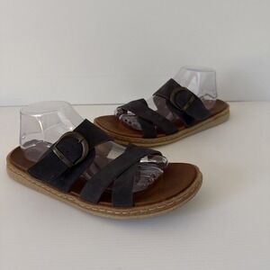 Born Caite Blue Suede Slip On Slide Sandals Leather Womens Size 11 EU 43 Casual